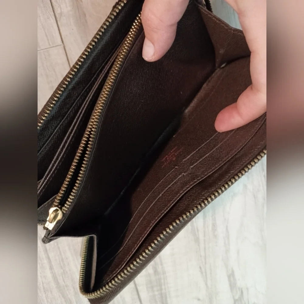 Louis Vuitton Damier Ebene Zippy Zip Around Long Wallet Brown Check Print